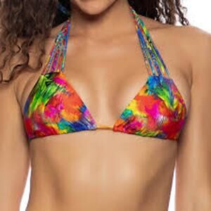 LULIFAMA | Triangle Slide Bikini Top 'Mundo De Colores' Swimsuit Bathing Suit M